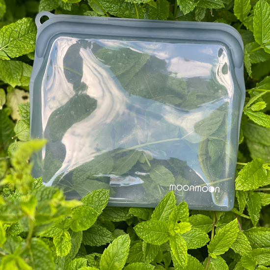 Moonmoon reusable food storage for fresh herbs, silicone food bags, stainless steel lunch box