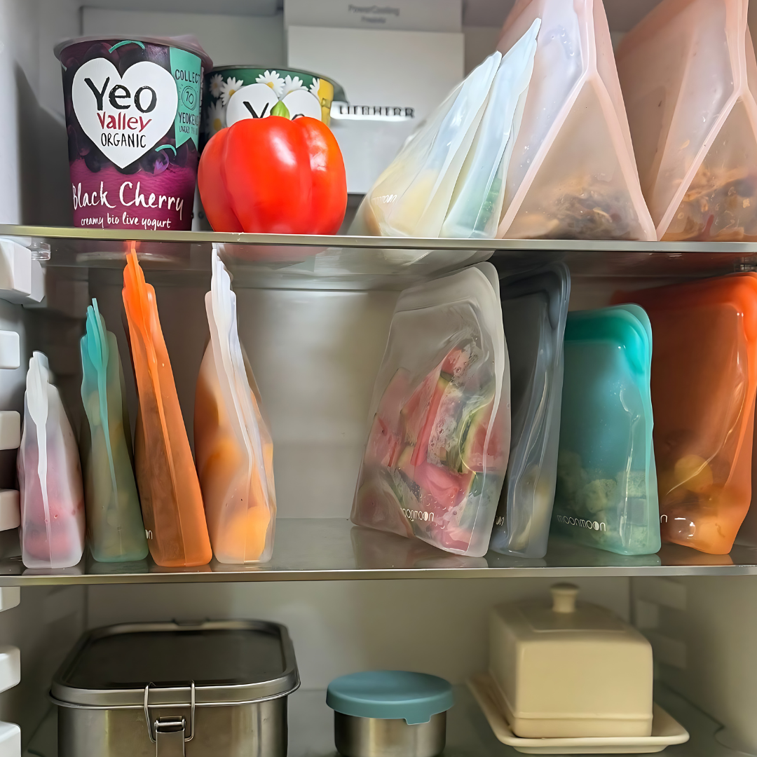 food storage, silicone food bag, reusable freezer bags, sandwich bags, food organisation