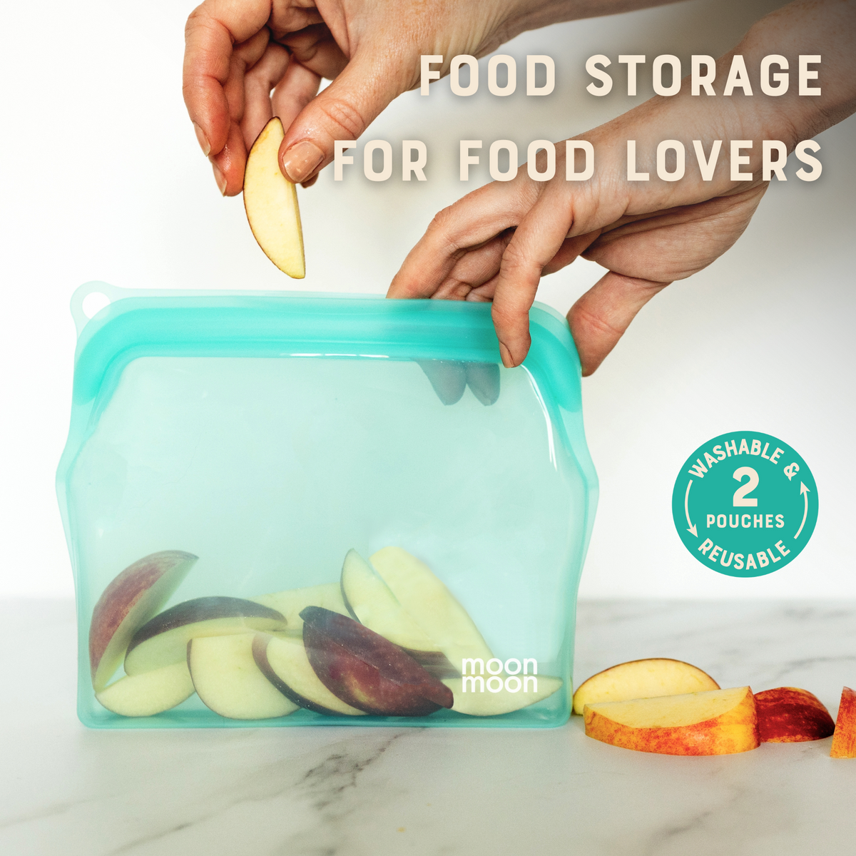 Reusable Silicone Food Bags 470 ml – Set of Turquoise moonmoon