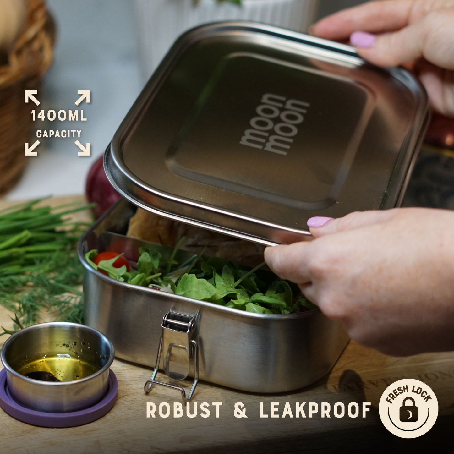 moon moon metal lunch box, stainless steel bento box, eco friendly lunch box, plastic-free lunch box for kids, lunch box for adults, steel bento