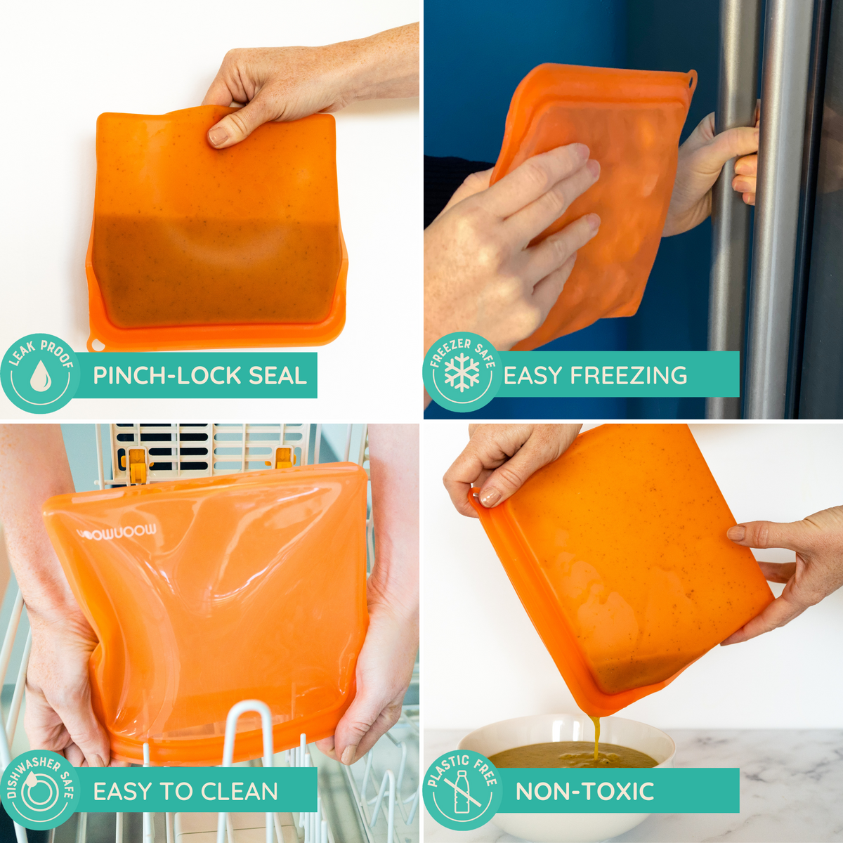Silicone Reusable Freezer Bags Large Orange Moonmoon