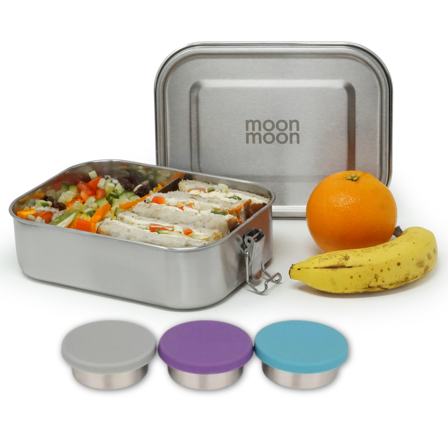 metal lunch box, stainless steel lunch box, stainless steel bento box, moonmoon, moonmoon uk, lunch box metal, dressing pots, small sauce pot with lid, sauce pot salad dressing pots,