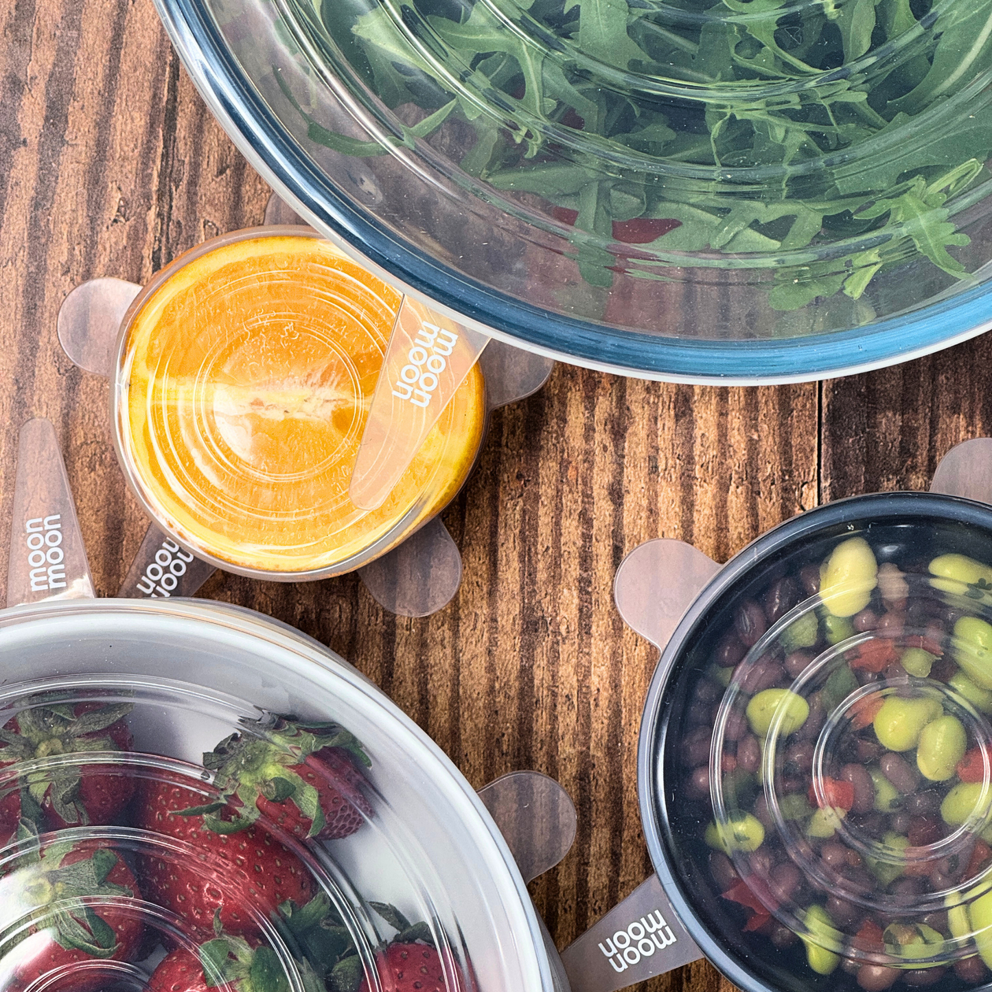 reusable silicone stretch lids, stretchy silicone bowl covers, zero waste cling film alternative, silicone food covers, airtight silicone lids for bowls, plastic free food storage