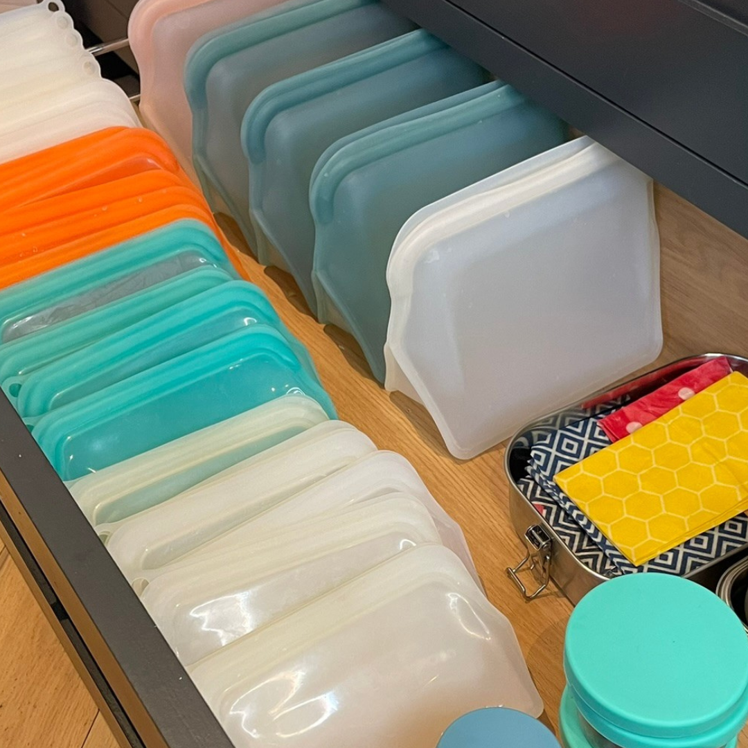 moonmoon spring clean your kitchen, silicone food bags, reusable freezer bags, stainless steel lunch box