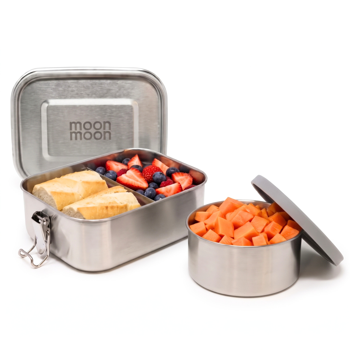 Stainless Steel lunch box and large stainless steel snack pot with silicone lid