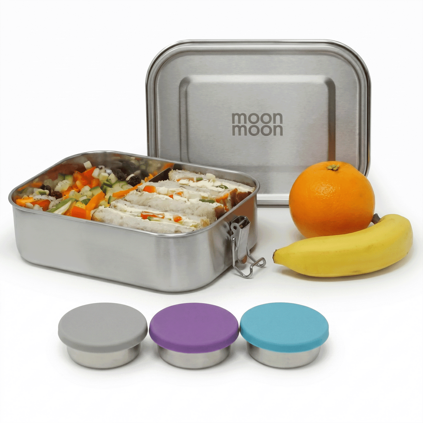 metal lunch box, stainless steel lunch box, stainless steel bento box, moonmoon, moonmoon uk, lunch box metal, dressing pots, small sauce pot with lid, sauce pot salad dressing pots, 