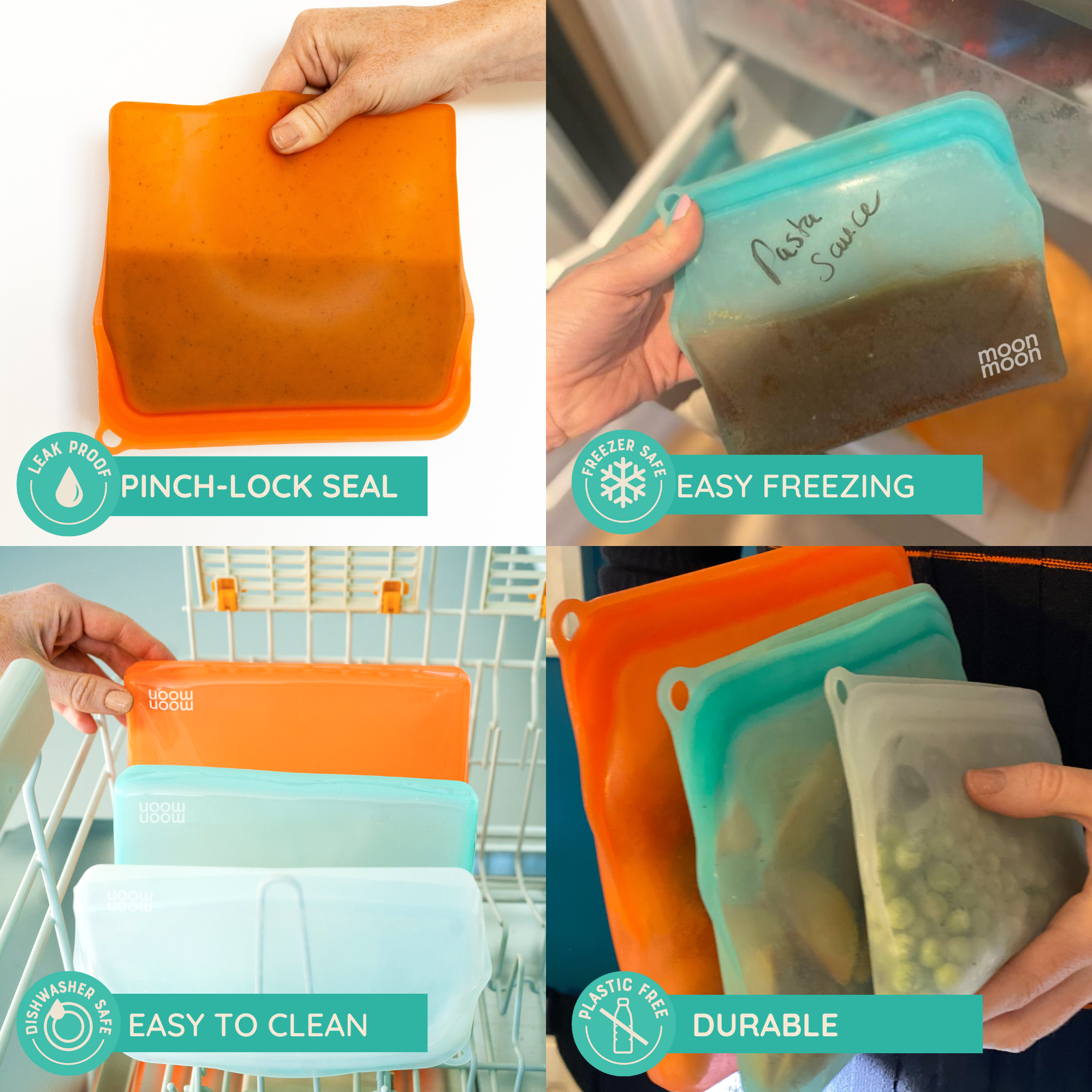 Reusable Silicone Food Bags – Sim Pouch Set of 3 | moonmoon