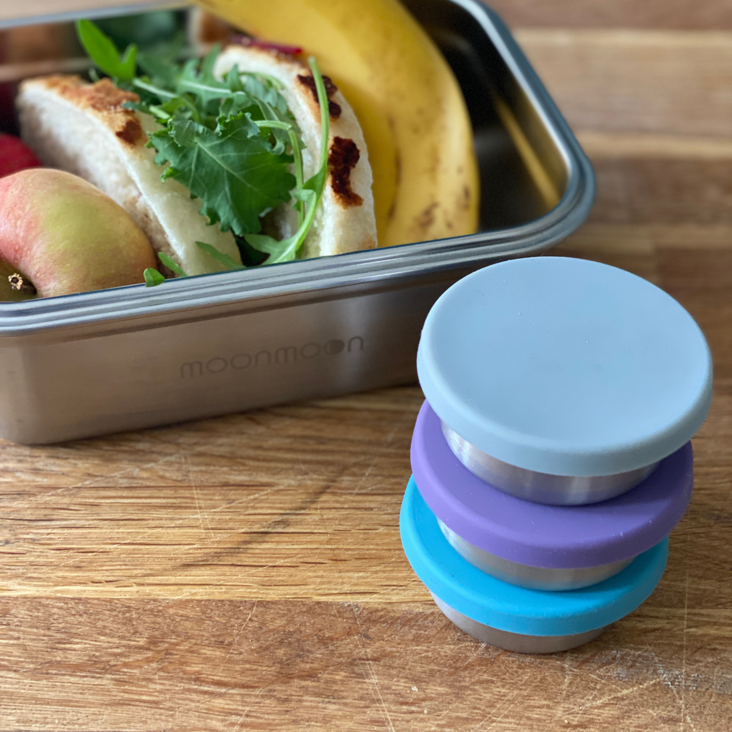 stainless steel food container, stainless steel lunchbox, sauce pots, dressing pots, stainless steel sauce pots, lunchbox with bamboo lid, stainless steel lunchbox with bamboo lid, metal lunch box, plastic-free lunchbox, salad dressing pot, dressing pot