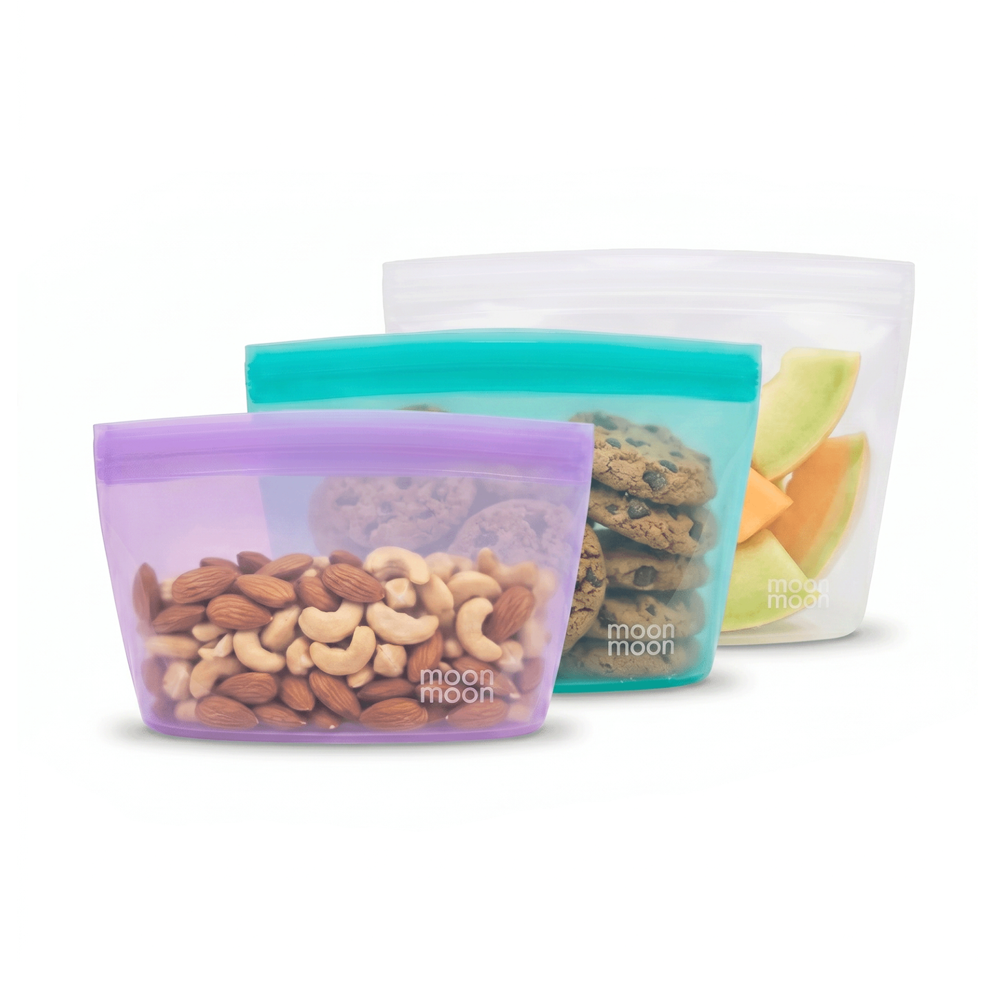 moonmoon reusable silicone food bags, silicone food storage bags, reusable food storage bags, reusable freezer bags, reusable kitchen storage bags, silicone storage bags, leakproof food storage bags, non toxic food storage bags, reusable silicone bowl bags,  stasher bowl bags, stand up silicone food bags