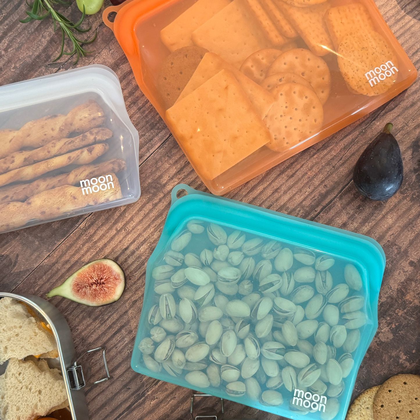 moonmoon reusable silicone food bags, freezer bags, stasher bags, silicon bags, sandwich bags, reusable food storage bags, moon moon 