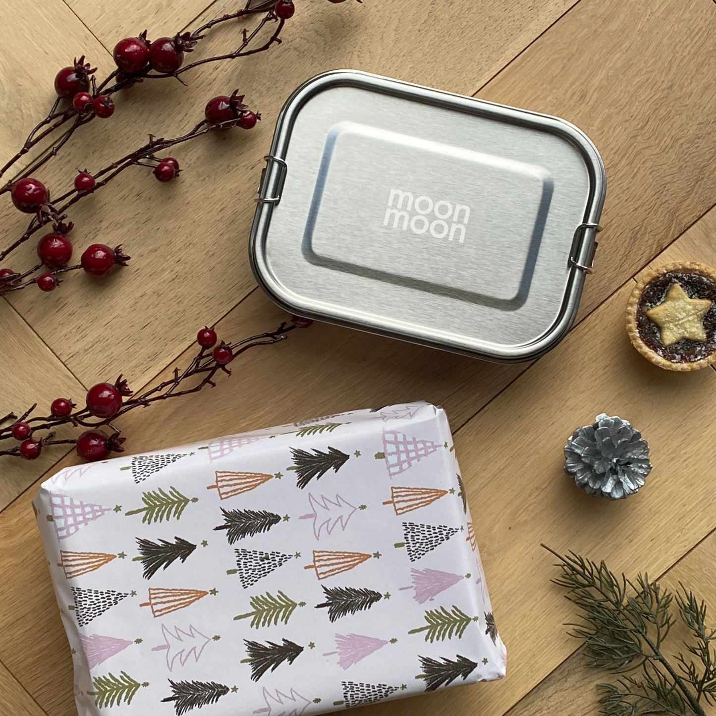 moonmoon stainless steel bento style lunch box, reusable, eco-friendly, leak-proof food storage, moon moon. School and office lunches