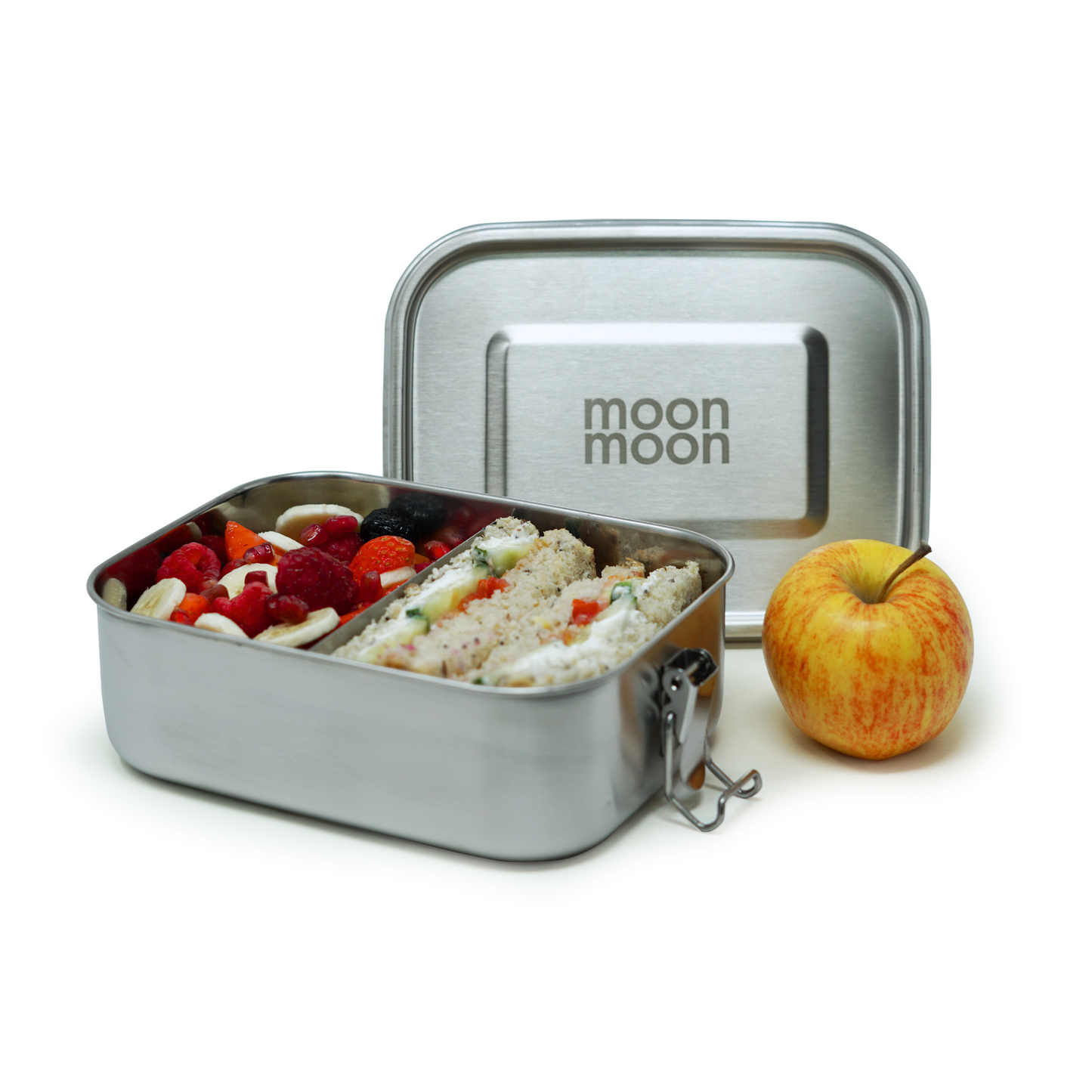 moon moon, stainless steel lunch box, stainless steel bento box, moonmoon lunch box, plastic free food storage, metal bento box, eco friendly tupperware
