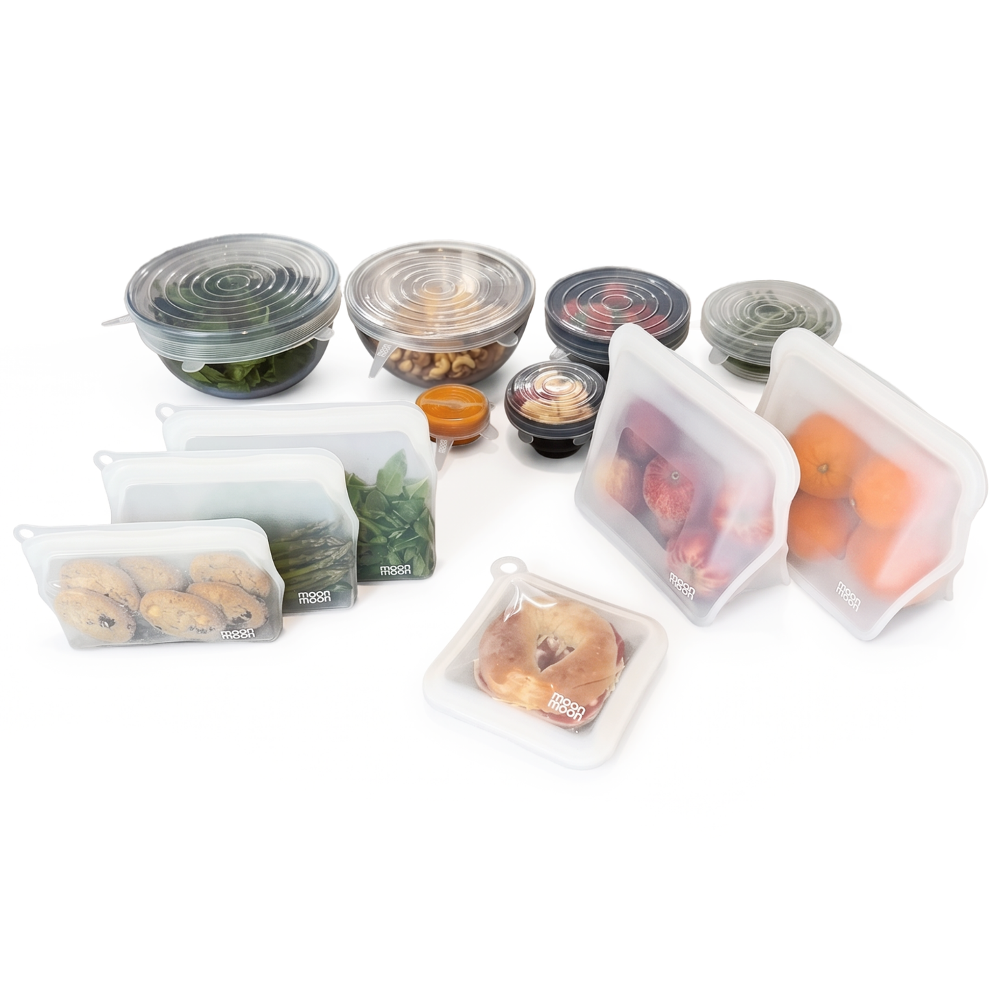 complete plastic free kitchen kit, reusable silicone food storage set, moonmoon zero waste kitchen bundle, silicone stretch lids pack, reusable silicone sandwich case, clear silicone food pouches, xl stand up freezer bags, eco friendly kitchen storage bundle, bpa free silicone bags uk, sustainable meal prep containers, non toxic ziploc bag alternative, dishwasher safe silicone bags, leakproof silicone pouch set, zero waste home products, premium platinum silicone reusables