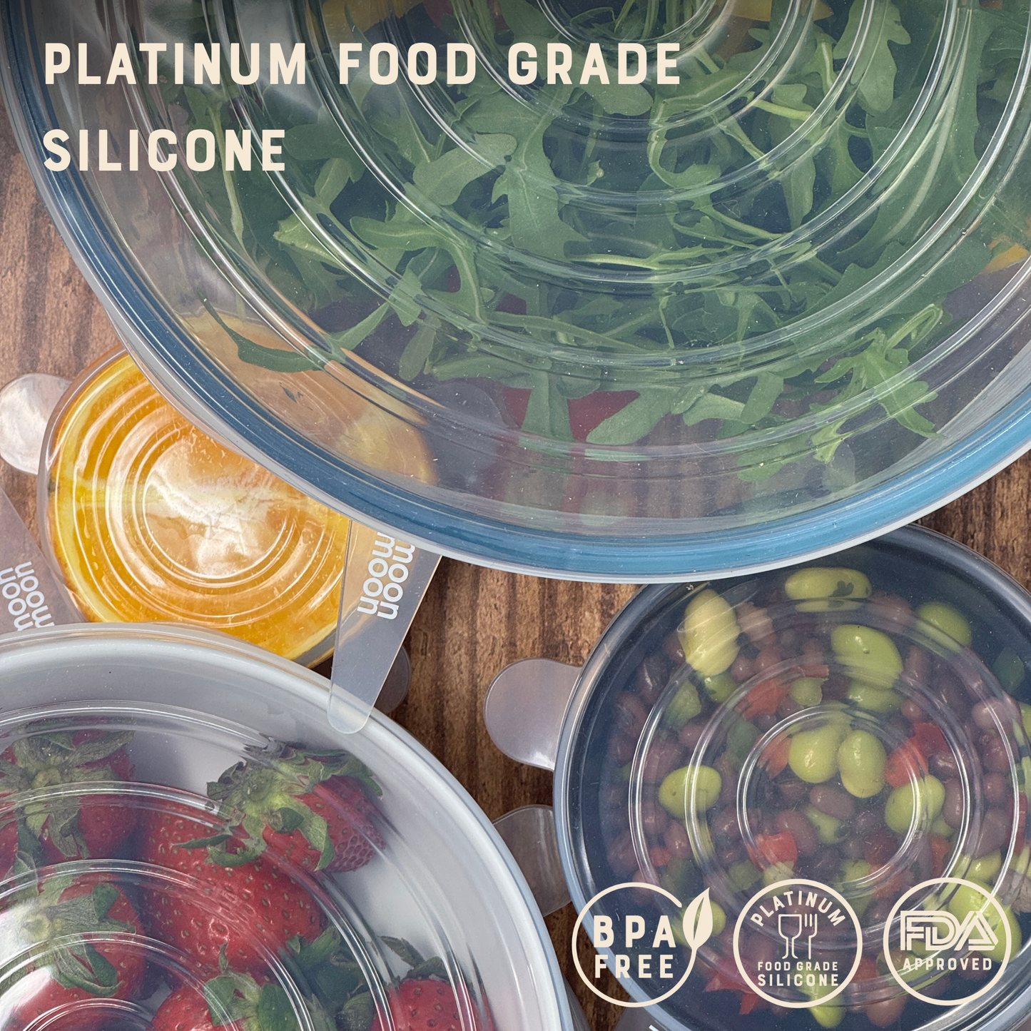complete plastic free kitchen kit, reusable silicone food storage set, moonmoon zero waste kitchen bundle, silicone stretch lids pack, reusable silicone sandwich case, clear silicone food pouches, xl stand up freezer bags, eco friendly kitchen storage uk, BPA free, PFAS free, made for foodies