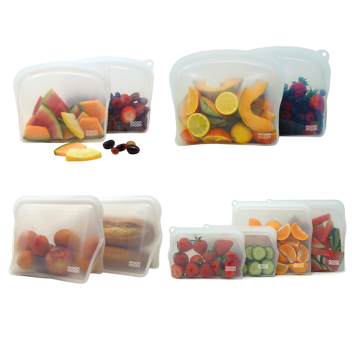 moonmoon reusable silicone food bag, silicon pouch, sandwich bag, reusable freezer bag, plastic-free food storage bag, stasher bag, oxo bag