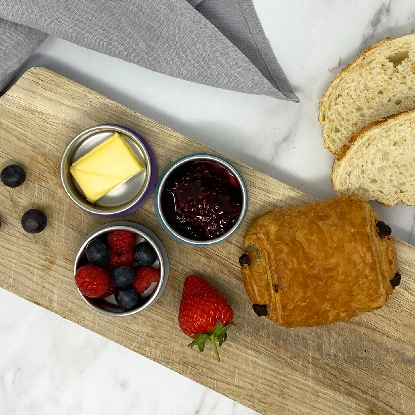 pack of 3 sauce pots, dressing pots, food storage pots with lids, leak proof, food storage, plastic free, moonmoon, moon moon, moomoon, metal food containers