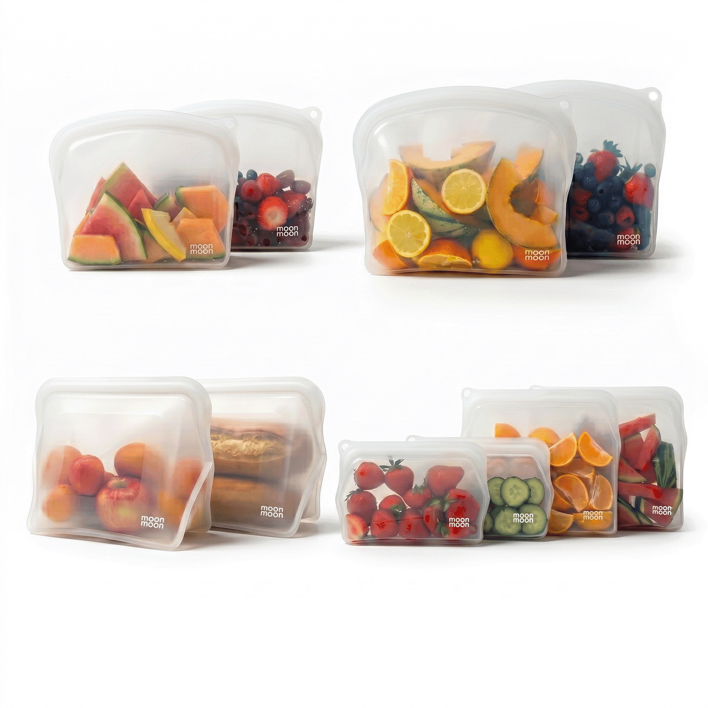 moonmoon reusable silicone food bag, silicon pouch, sandwich bag, reusable freezer bag, plastic-free food storage bag, stasher bag, oxo bag