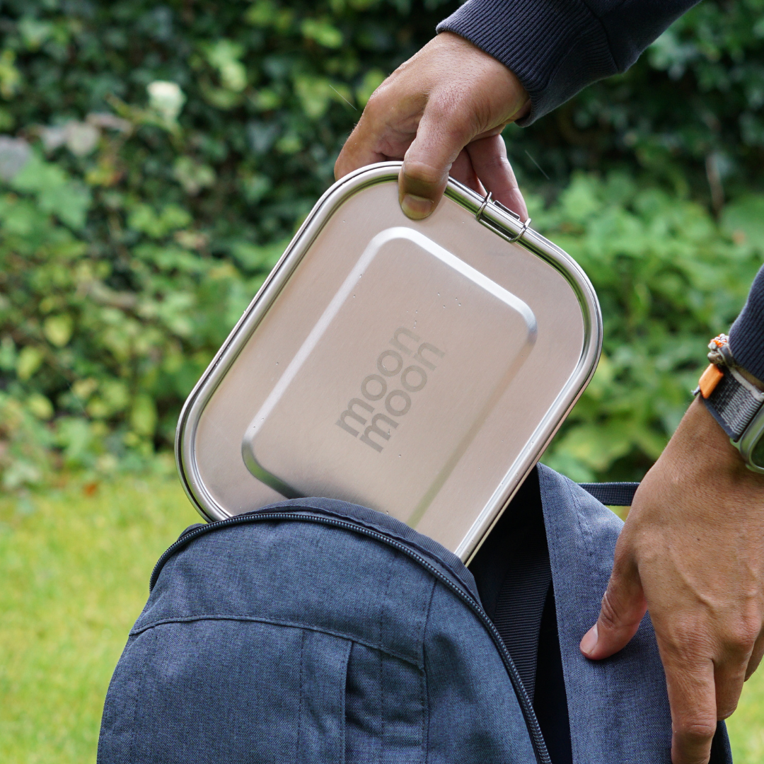 moonmoon stainless steel bento style lunch box, reusable, eco-friendly, leak-proof food storage, moon moon. School and office lunches