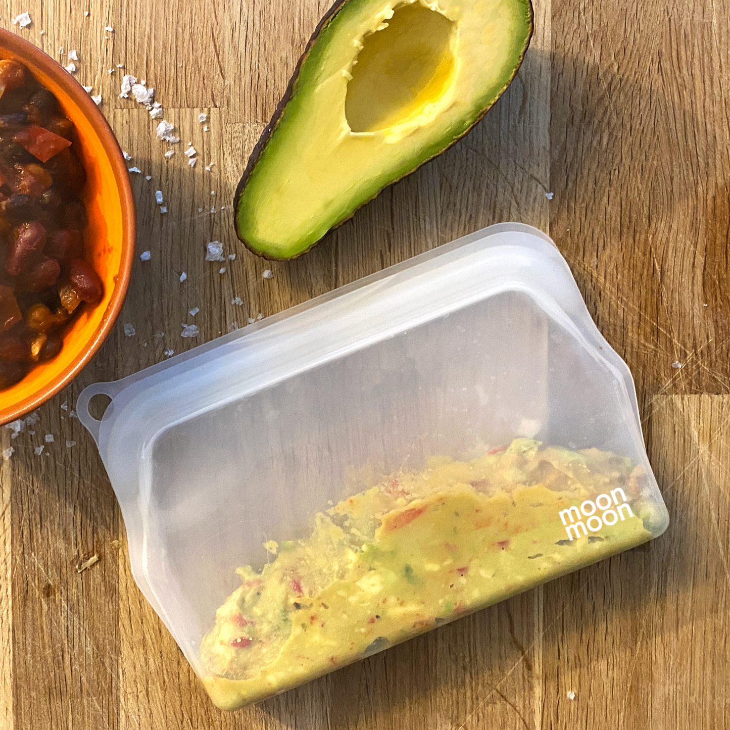 moonmoon silicone bag, reusable food bag, reusable freezer bag, silicone food bags, plastic-free food storage, stasher bags