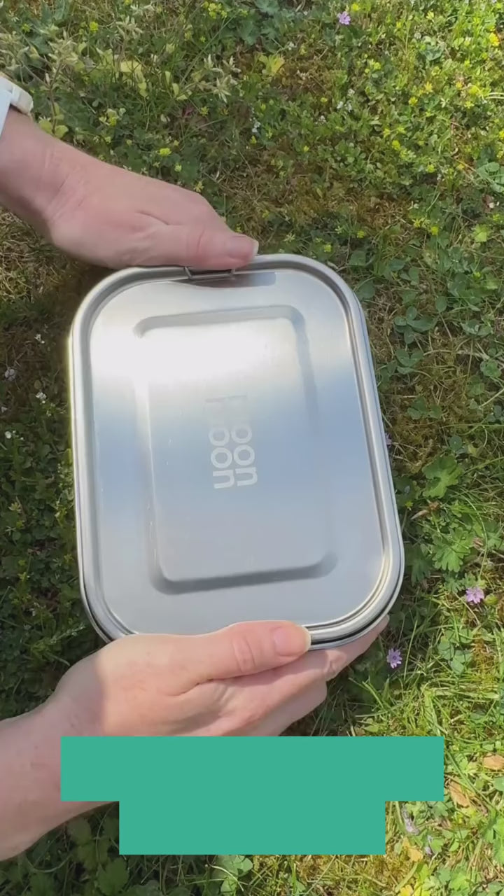 Salad on the go in our moonmoon steel bento lunch box with our metal food containers used for dressing and sauce