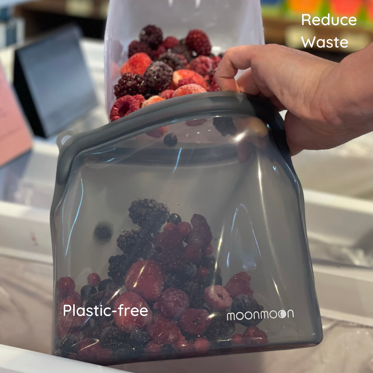 Large Grey Silicone Reusable Freezer Bags Set of 2 Moonmoon